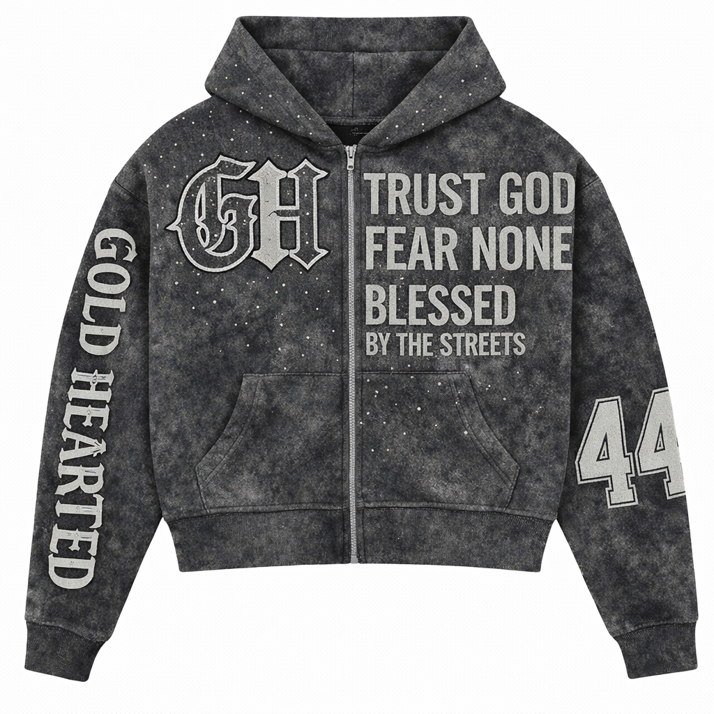Gold Hearted Clothing black acid wash hoodie